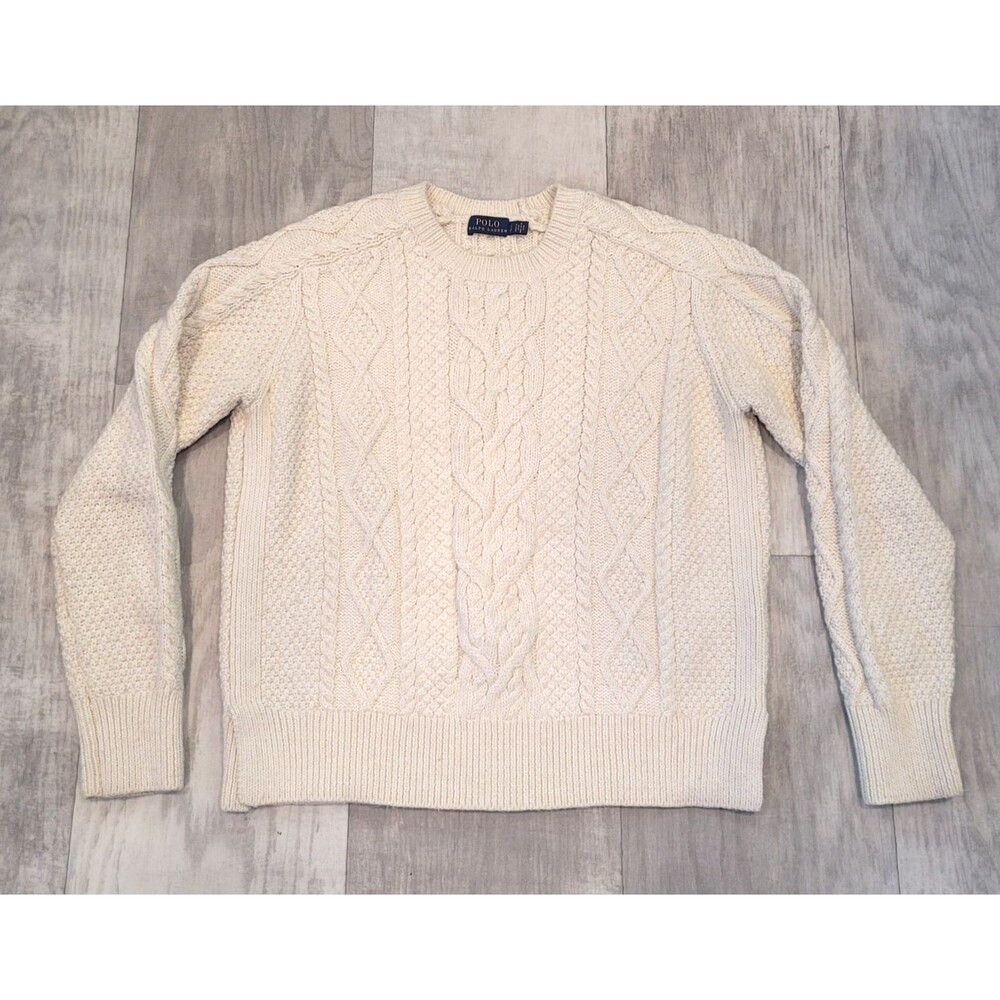 Polo Ralph Lauren Cable Knit Cream Sweater Women’s S Cotton Crewneck Fisherman